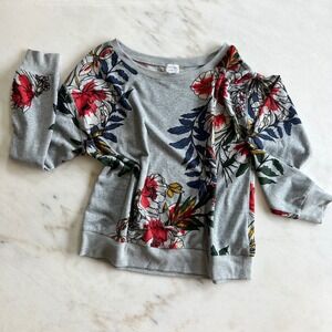 Peyton Jensen Floral Print Sweatshirt Gray Red Blue Women's‎ Size S
